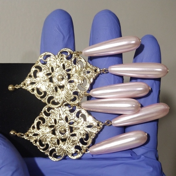 Women's Stylish Gold-tone Filigree Design Long Beads Drop Dangle Earrings, #1 - Picture 4 of 5